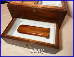 Large quality antique mahogany wood brass glass humidor cigar box case parrot