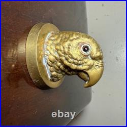 Large quality antique mahogany wood brass glass humidor cigar box case parrot