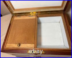 Large quality antique mahogany wood brass glass humidor cigar box case parrot