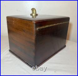 Large quality antique mahogany wood brass glass humidor cigar box case parrot