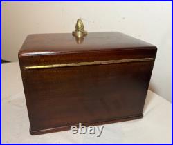 Large quality antique mahogany wood brass glass humidor cigar box case parrot