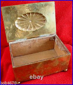 Late 1800s China Chinese Brass & Wood Footed Lotus Blossom Cigar Cigarette Box