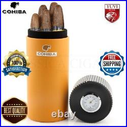 Leather Cedar Cigar Humidor Travel 5 Cigars Case Storage Umidifier Hygrometer