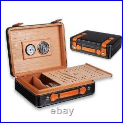 Leather Cedar Wood Travel Humidor Box Humidifier Hygrometer Sigaren Case Humidor