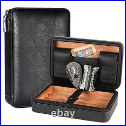 Leather Cigar Case Humidor Box With Cigar Cutter + Lighter Men Cigars Gifts Set