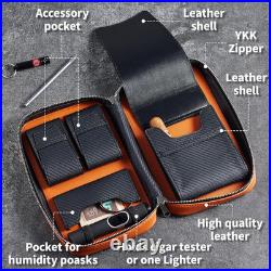 Leather Cigar Case for 5 Cigars Orange Travel Humidor with 3 Pockets, Bold Har