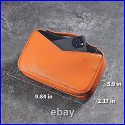 Leather Cigar Case for 5 Cigars Orange Travel Humidor with 3 Pockets, Bold Har