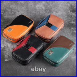 Leather Cigar Case for 5 Cigars Orange Travel Humidor with 3 Pockets, Bold Har