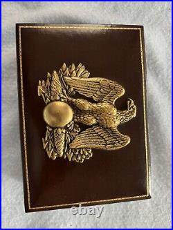 Leather Covered And Eagle Ornate Cigar Humidor Box, Spanish Cedar, 50 Cigars