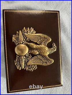 Leather Covered And Eagle Ornate Cigar Humidor Box, Spanish Cedar, 50 Cigars