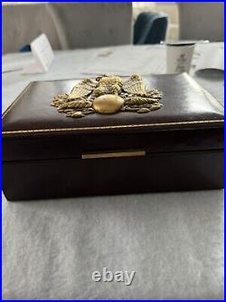 Leather Covered And Eagle Ornate Cigar Humidor Box, Spanish Cedar, 50 Cigars