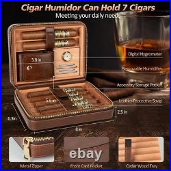 Leather Grain Black Smooth Cigar Humidor with Cigar Lighter, Built-in Cutter