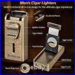 Leather Grain Black Smooth Cigar Humidor with Cigar Lighter, Built-in Cutter