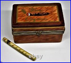 Limoges France Box Rochard Wooden Cigar Humidor & Cigar Tobacco Leaf Clasp