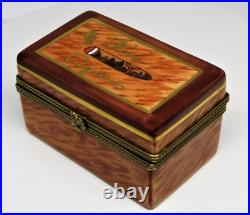Limoges France Box- Rochard Wooden Cigar Humidor Trinket Box & Porcelain Cigar