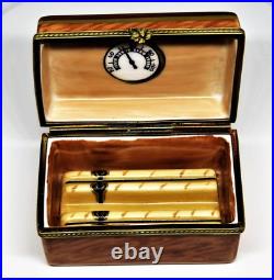 Limoges France Box- Rochard Wooden Cigar Humidor Trinket Box & Porcelain Cigar