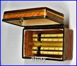Limoges France Box- Rochard Wooden Cigar Humidor Trinket Box & Porcelain Cigar