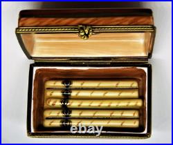 Limoges France Box- Rochard Wooden Cigar Humidor Trinket Box & Porcelain Cigar