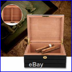 Lockable Wood Cigar Humidor Storage Box Desktop Cigar Case+Humidifier Hygrometer