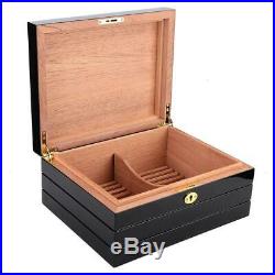 Lockable Wooden Cigar Case Humidor Cigar Storage Box with Humidifier Hygrometer