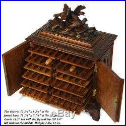 Lrg Antique Black Forest Desk Cigar Cabinet, Chest, Box not Humidor, Game Birds