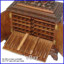 Lrg Antique Black Forest Desk Cigar Cabinet, Chest, Box not Humidor, Game Birds