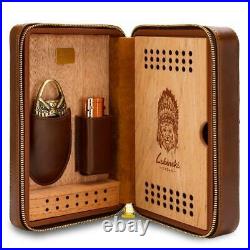 Lubinski Genuine Leather Cedar Wood Travel Cigar Cigarette Case Humidor Gift Box