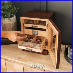 Luca Humidor Cabinet Stores 80-100, Cigar Humidor Box with Spanish Cedar, Gla