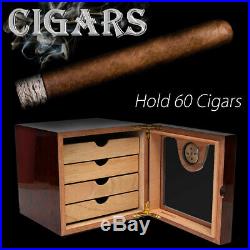 Luxury 4-Layer Cedar Wood Cigar Humidor Humidifier Hygrometer Storage Box