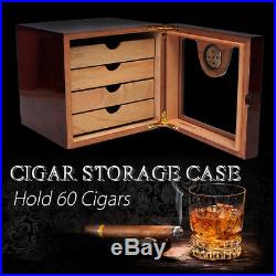 Luxury 4-Layer Cedar Wood Cigar Humidor Storage Box Case & Humidifier Hygrometer