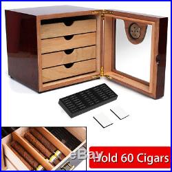 Luxury 4-Layer Cedar Wood Cigar Humidor Storage Box Case & Humidifier Hygrometer