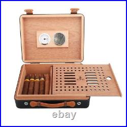 Luxury Black Leather Cigar Cedar Humidor Box Case 50 Cigars Travel Briefcase