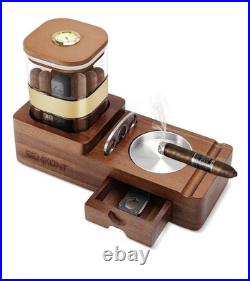 Luxury Cigar Humidor & Ashtray Set Wooden Tray Acrylic Humidor Jar Cutter Drawer