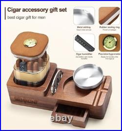 Luxury Cigar Humidor & Ashtray Set Wooden Tray Acrylic Humidor Jar Cutter Drawer