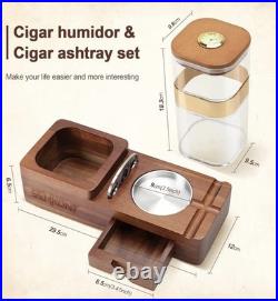 Luxury Cigar Humidor & Ashtray Set Wooden Tray Acrylic Humidor Jar Cutter Drawer