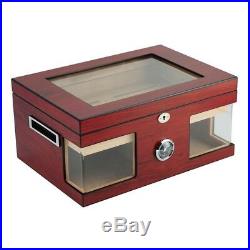 Luxury Cigar Humidor Box 100 Cedar Wood Acrylic Glass Windows Cherry Humidifier