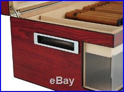 Luxury Cigar Humidor Box 100 Cedar Wood Acrylic Glass Windows Cherry Humidifier