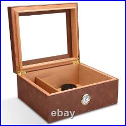 Luxury Cigar Humidor Box Cow Leather Cedar Wood Case Humidifier Hygrometer Trave