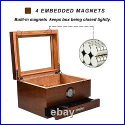 Luxury Cigar Humidor Spanish Cedar Glass Top Box Digital Hygrometer Drawer GIFT