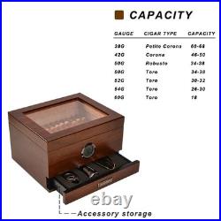 Luxury Cigar Humidor Spanish Cedar Glass Top Box Digital Hygrometer Drawer GIFT