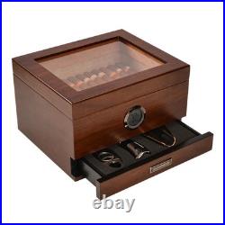 Luxury Cigar Humidor Spanish Cedar Glass Top Box Digital Hygrometer Drawer GIFT