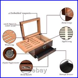 Luxury Cigar Humidor Spanish Cedar Glass Top Box Digital Hygrometer Drawer GIFT