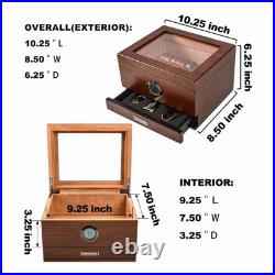 Luxury Cigar Humidor Spanish Cedar Glass Top Box Digital Hygrometer Drawer GIFT