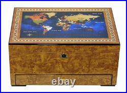 Luxury Cigar humidors World Map glossy Golden Oak Spanish cedar cigars box 18b