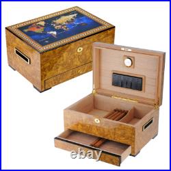 Luxury Cigar humidors World Map glossy Golden Oak Spanish cedar cigars box 18c