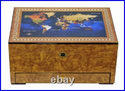 Luxury Cigar humidors World Map glossy Golden Oak Spanish cedar cigars box 18c