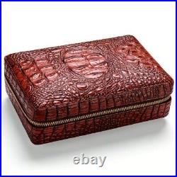 Luxury Crocodile Pattern Cigar Case Cedar Wood Leather Travel Humidor W Gift Box