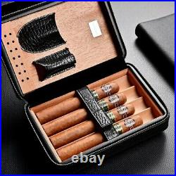 Luxury Crocodile Pattern Cigar Case Cedar Wood Leather Travel Humidor W Gift Box