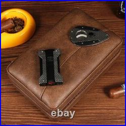 Luxury Leather Cigar Case Humidor Box Carbon Fiber Cigar Cutter Lighter Set NEW