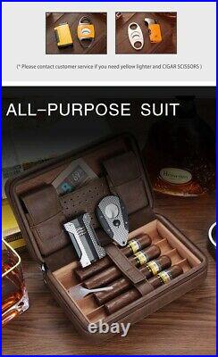Luxury Leather Cigar Case Humidor Box Carbon Fiber Cigar Cutter Lighter Set NEW